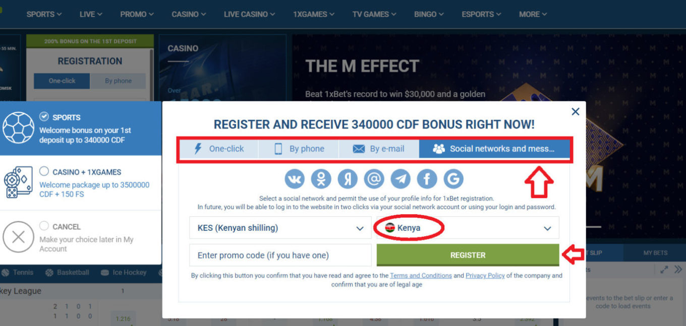 1xBet registration via social networks 1xBet registration via social networks
